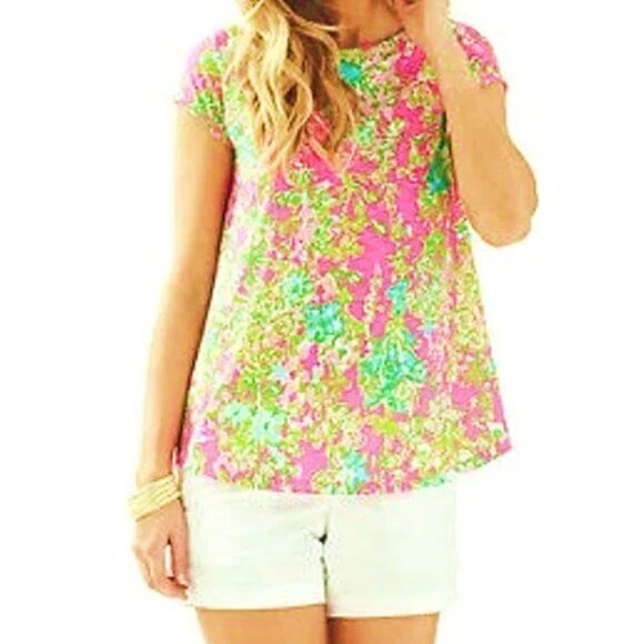 Lilly Pulitzer XL Betsey Boat Neck Southern Charm Flamingo Pink Top - Picture 3 of 3